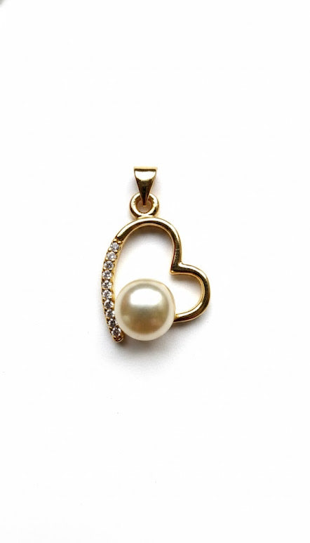 Golden Pavé & Cream Pearl Open Heart Charm
