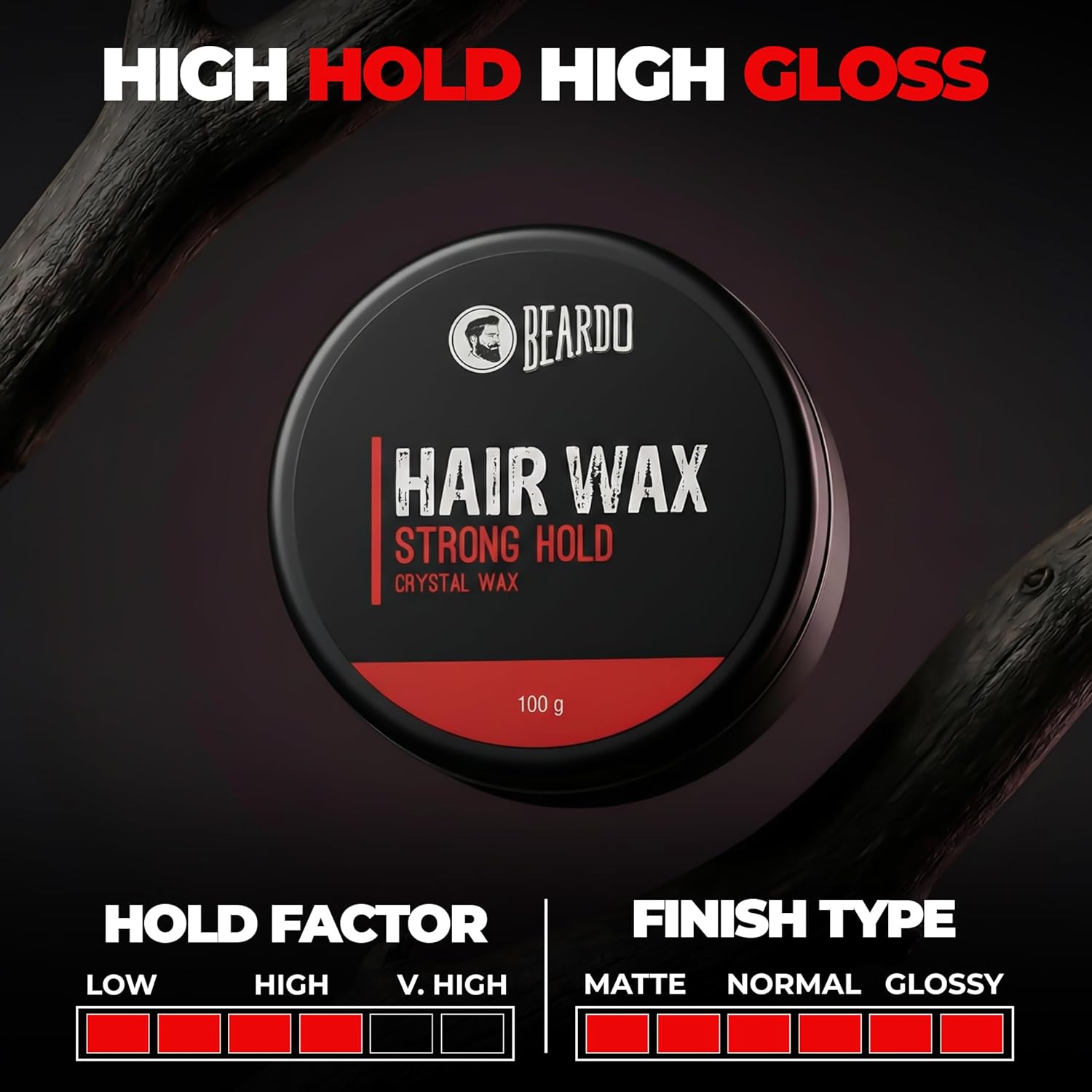Beardo Stronghold Hair Wax| Glossy Finish | Shine | Strong Hold 100 gm