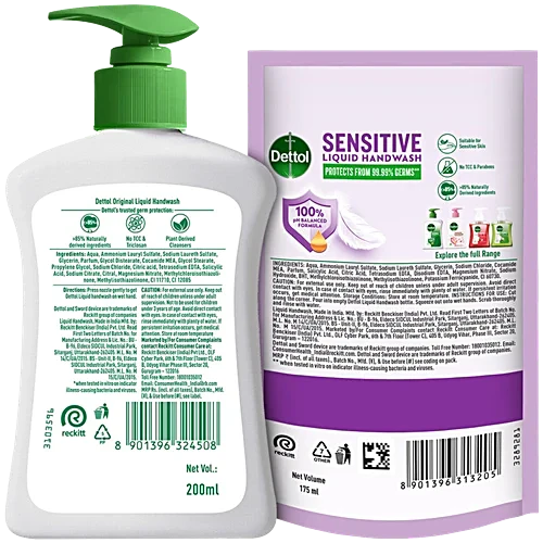 Dettol Original Liquid Handwash, 200 ml (Get Liquid Handwash 175 ml Refill Pack Free)