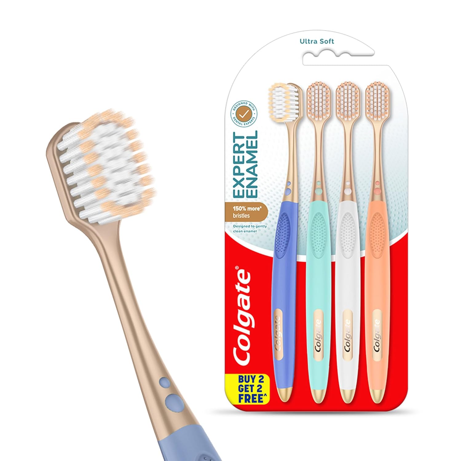 Colgate Gentle Enamel Ultra Soft Bristles Manual Toothbrush for adults, 4 Pcs (Buy2 Get 2)