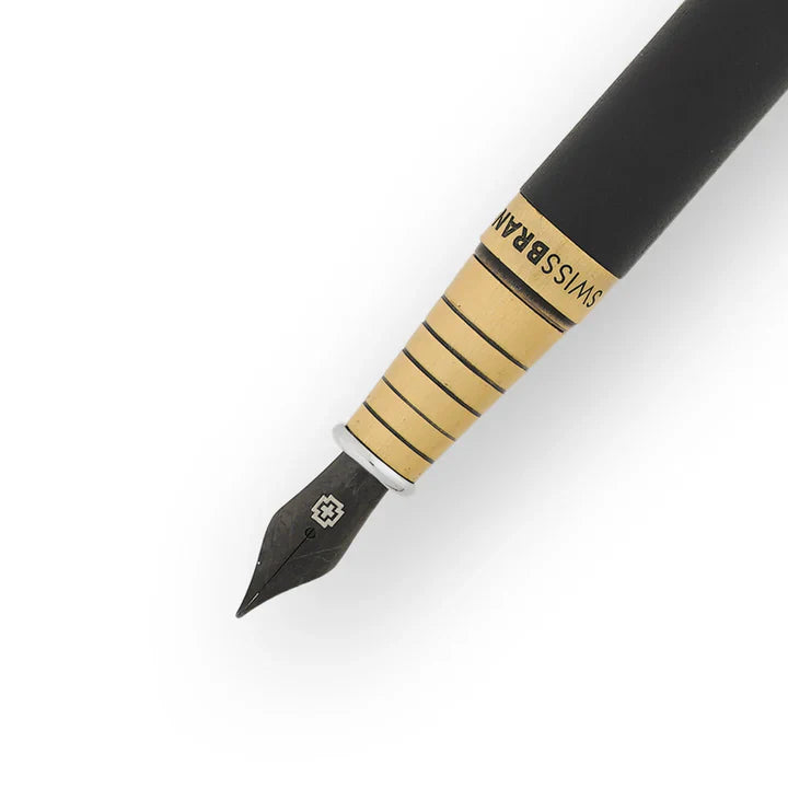 SWISSBRAND Eternia 2510 Matte black gold Fountain Pen with black gem embedded in the gold trim