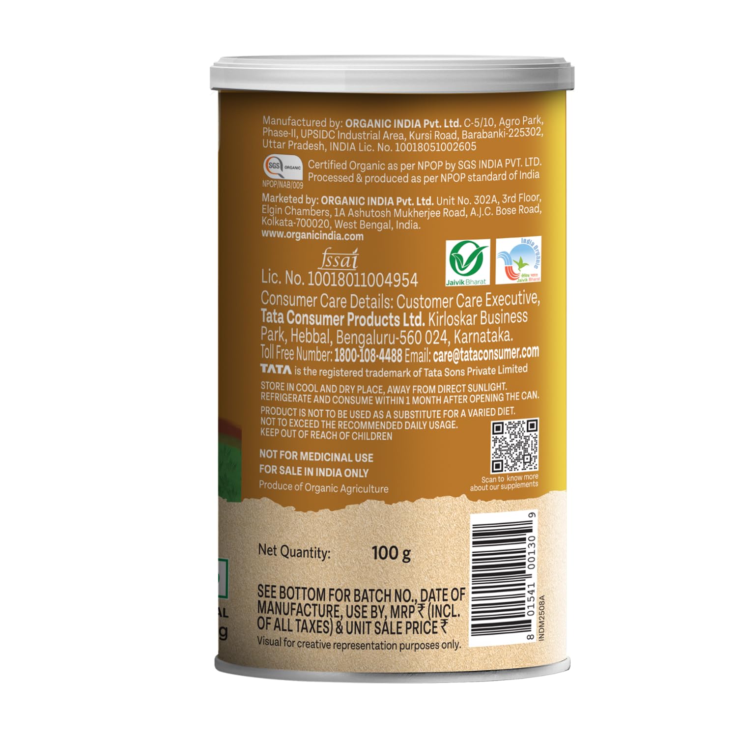 Organic India Sat Isabgol Psyllium Whole Husk Powder - 100 gm