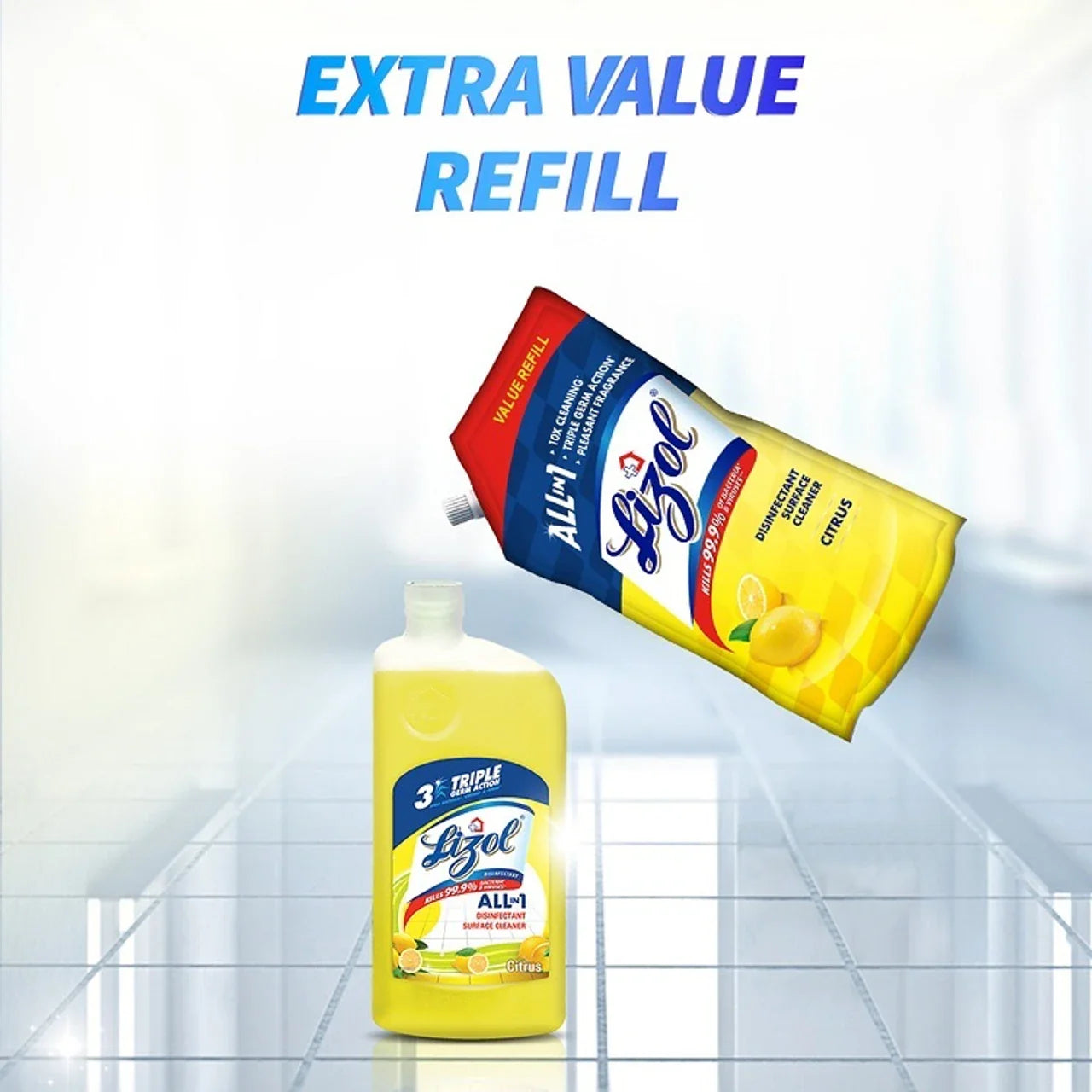 Lizol Citrus Disinfectant Surface Cleaner Pouch: 750 ml