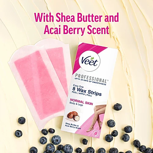 Veet Ready To Use Wax Strips For Normal Skin - Up To 28 days Of Smoothness, 8 pcs