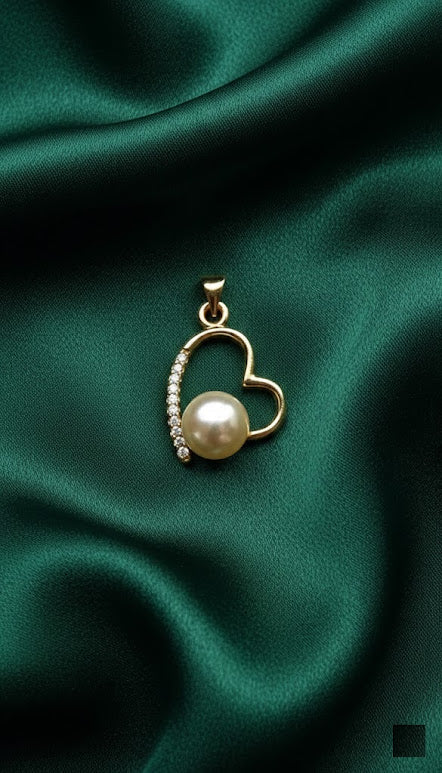 Golden Pavé & Cream Pearl Open Heart Charm