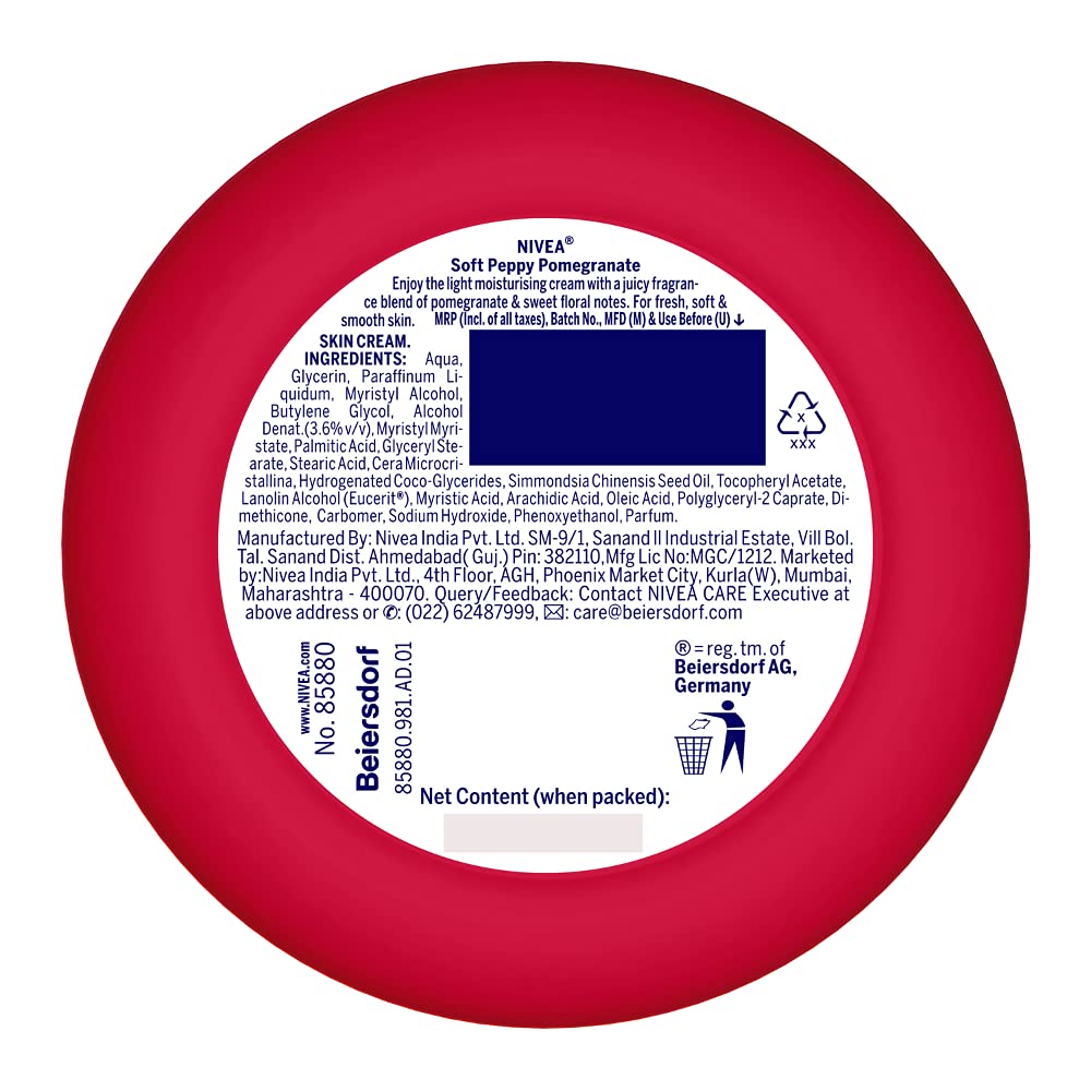 Nivea Soft Light Moisturizer Cream Peppy Pomegranate For Hands And Body - 100 ml