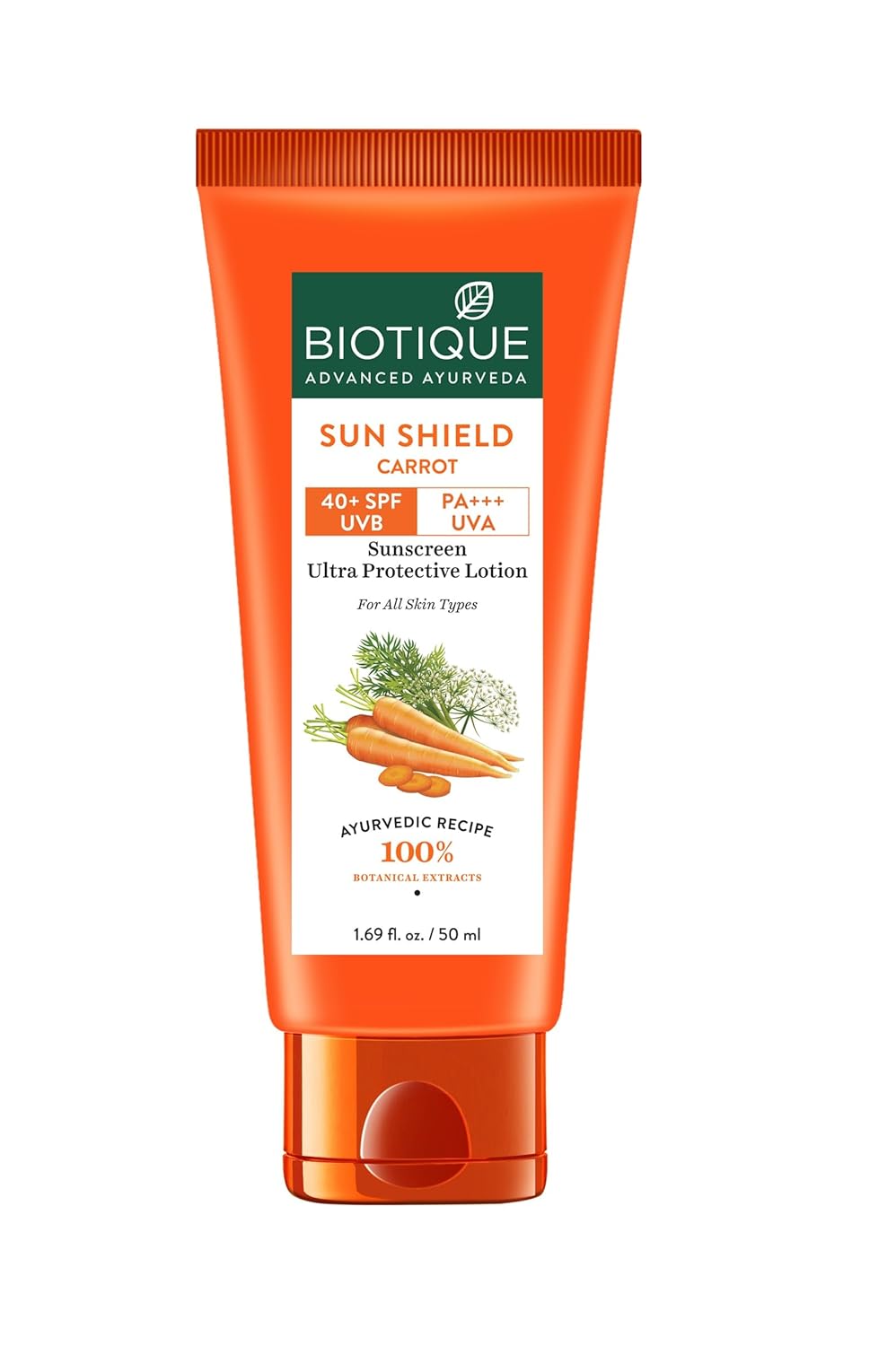 Biotique Bio Carrot Face & Body Sun Lotion | SPF 40 UVA/UVB Sunscreen | 50ml