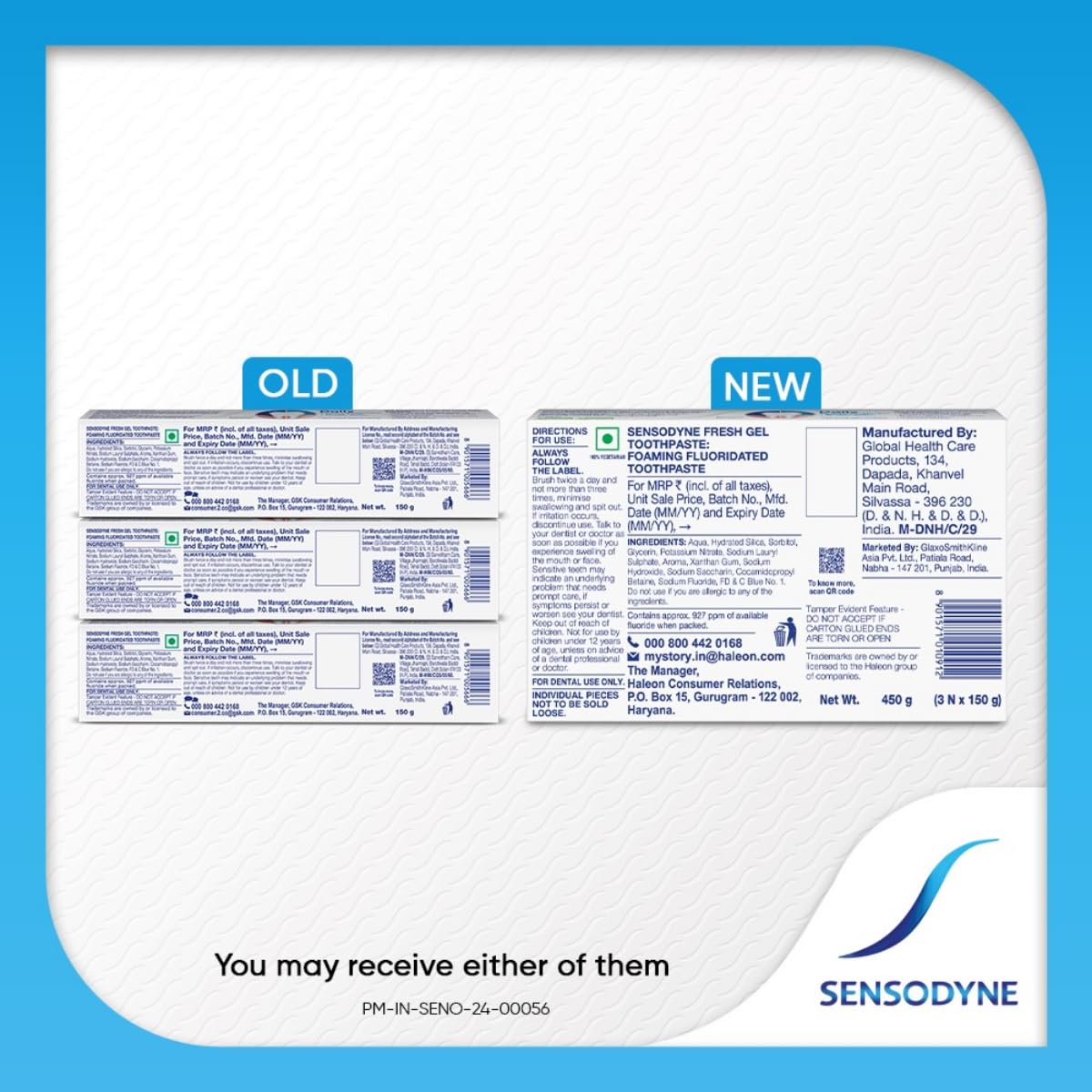 Sensodyne Toothpaste Fresh Gel | Daily Sensitivity Relief Tooth Paste Combo Pack - 450gm (150gm x 3)