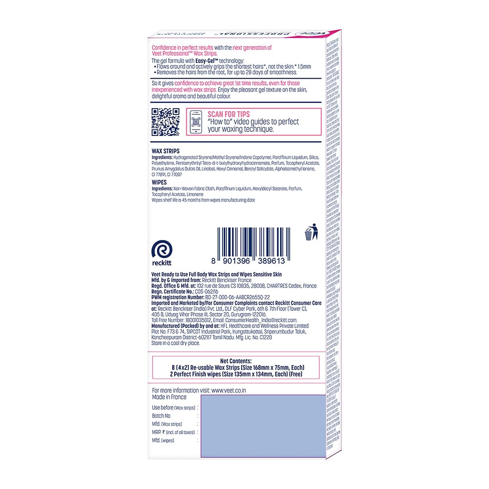 Veet Professional Wax Strips for Sensitive Skin - 8 strips