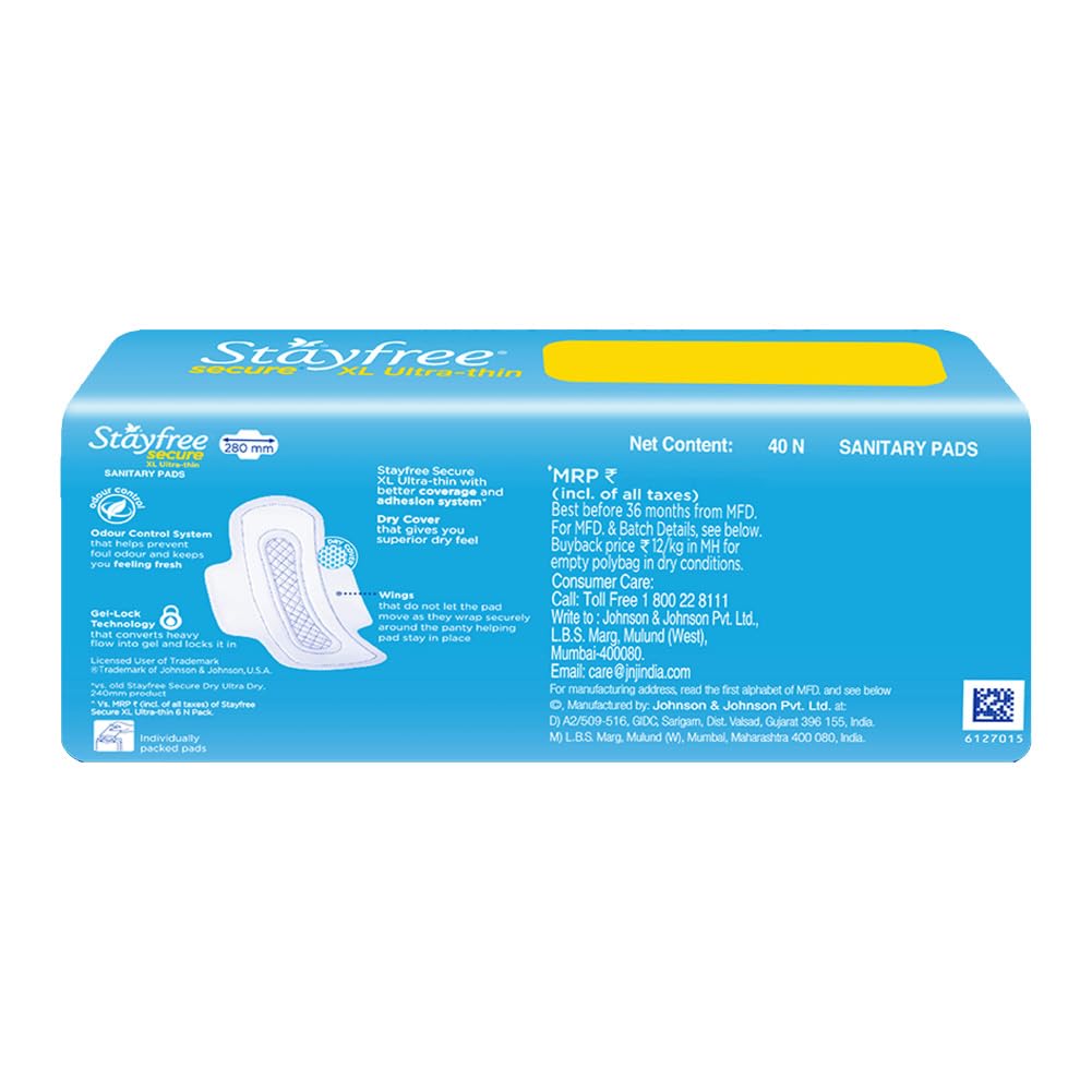 Stayfree Secure XL 40-Unit Ultra Thin Dry Cover Sanitary Pads For Women With Wings