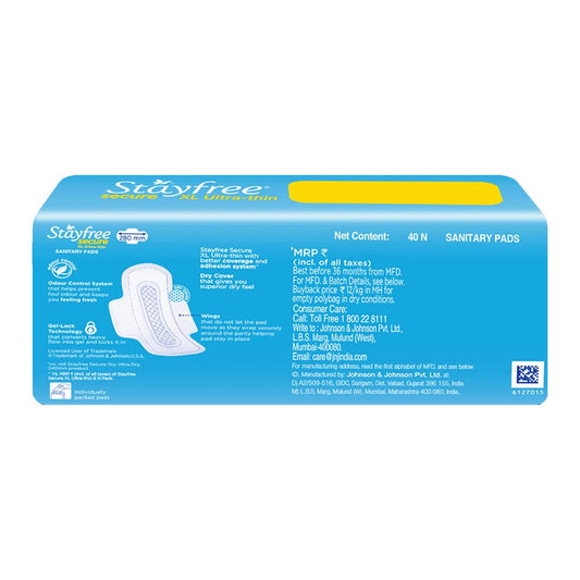 Stayfree Secure XL 40-Unit Ultra Thin Dry Cover Sanitary Pads For Women With Wings