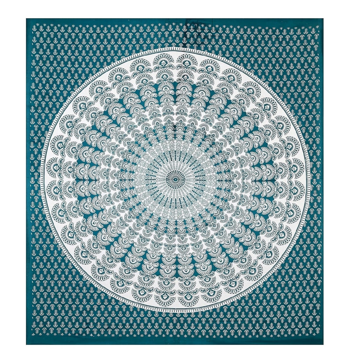 Rajasthani Pure 100% Cotton Double Bed Sheet with 2 Pillow Covers (Bedsheet for Double Bed Cotton, Green Rangoli)