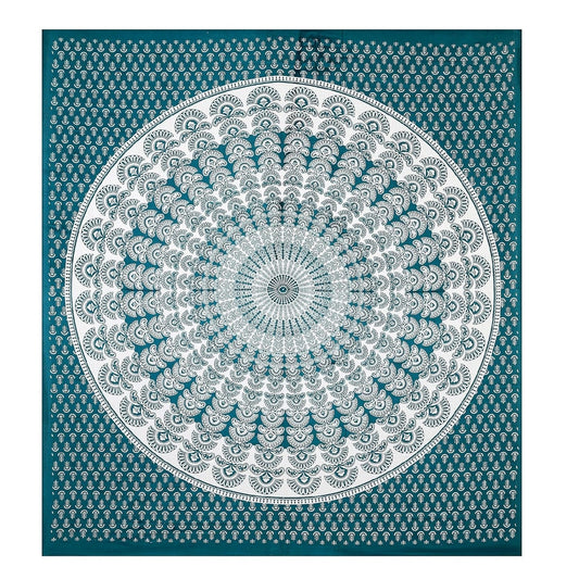 Rajasthani Pure 100% Cotton Double Bed Sheet with 2 Pillow Covers (Bedsheet for Double Bed Cotton, Green Rangoli)