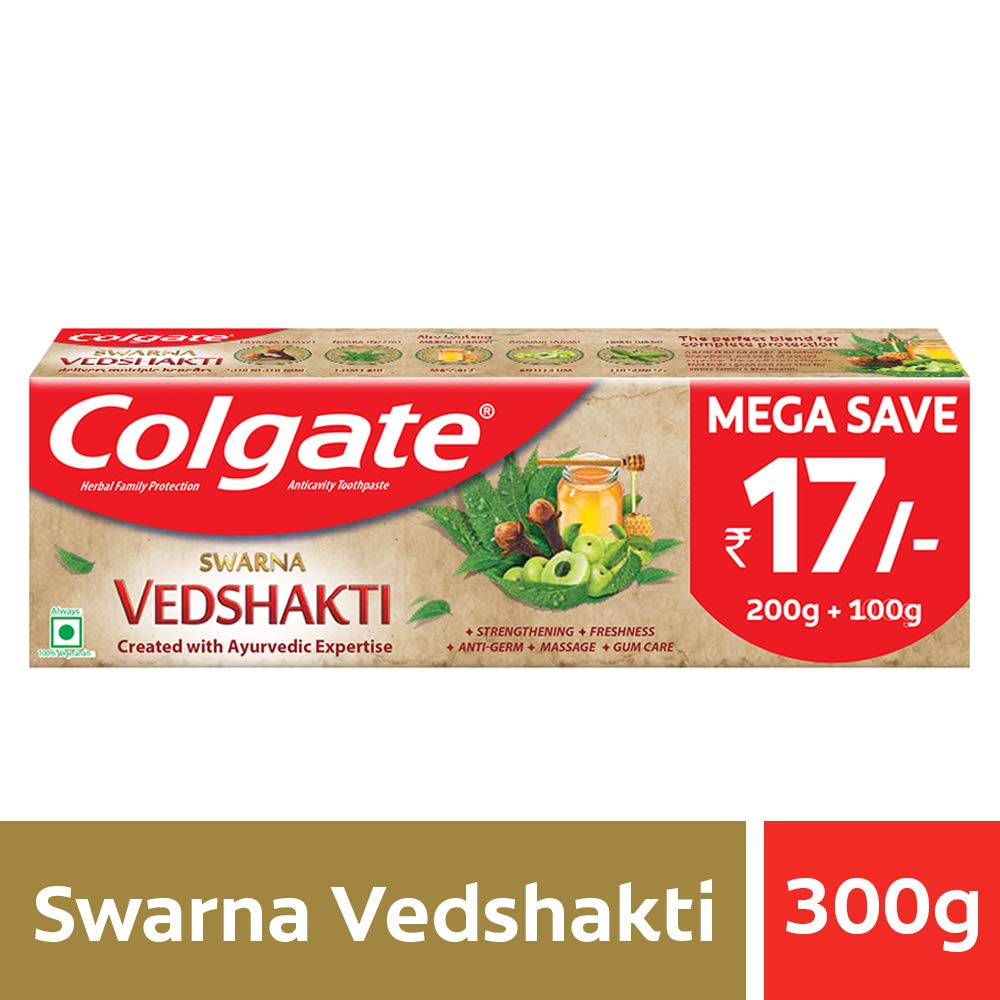 Colgate Swarna Vedshakti Toothpaste - 300Gm - Massage, Freshness, Strengthening