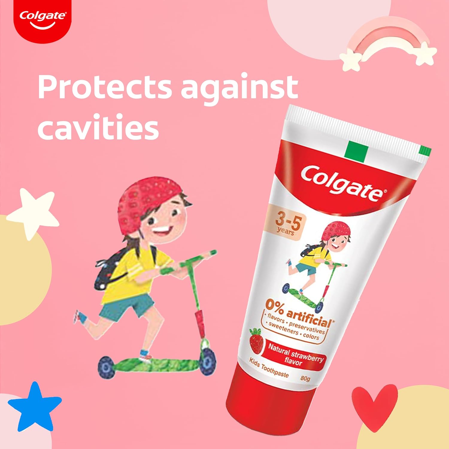 Colgate Toothpaste For Kids (3-5 Years), Natural Strawberry Flavor, Cavity Protection Tooth Paste - 80gm