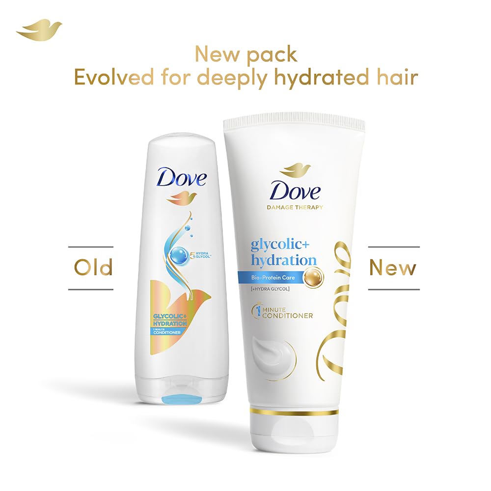 Dove Glycolic + Hydration Conditioner With 5% Hydra-Glycol For Upto 100 Hours Of Hydrated, Fluid Hair - 175 ml