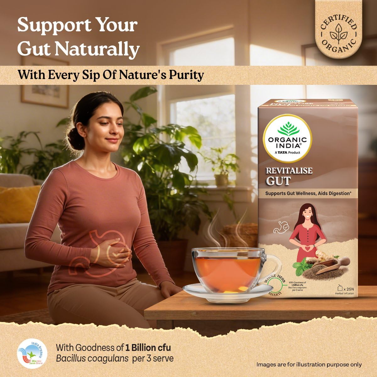 Organic India Revitalise Gut Tea Bags - 25 Teabags