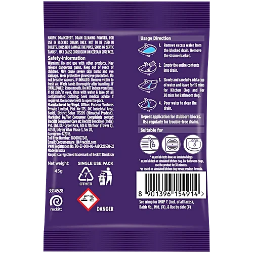 Harpic Drain Xpert Cleaning Powder, 45 g