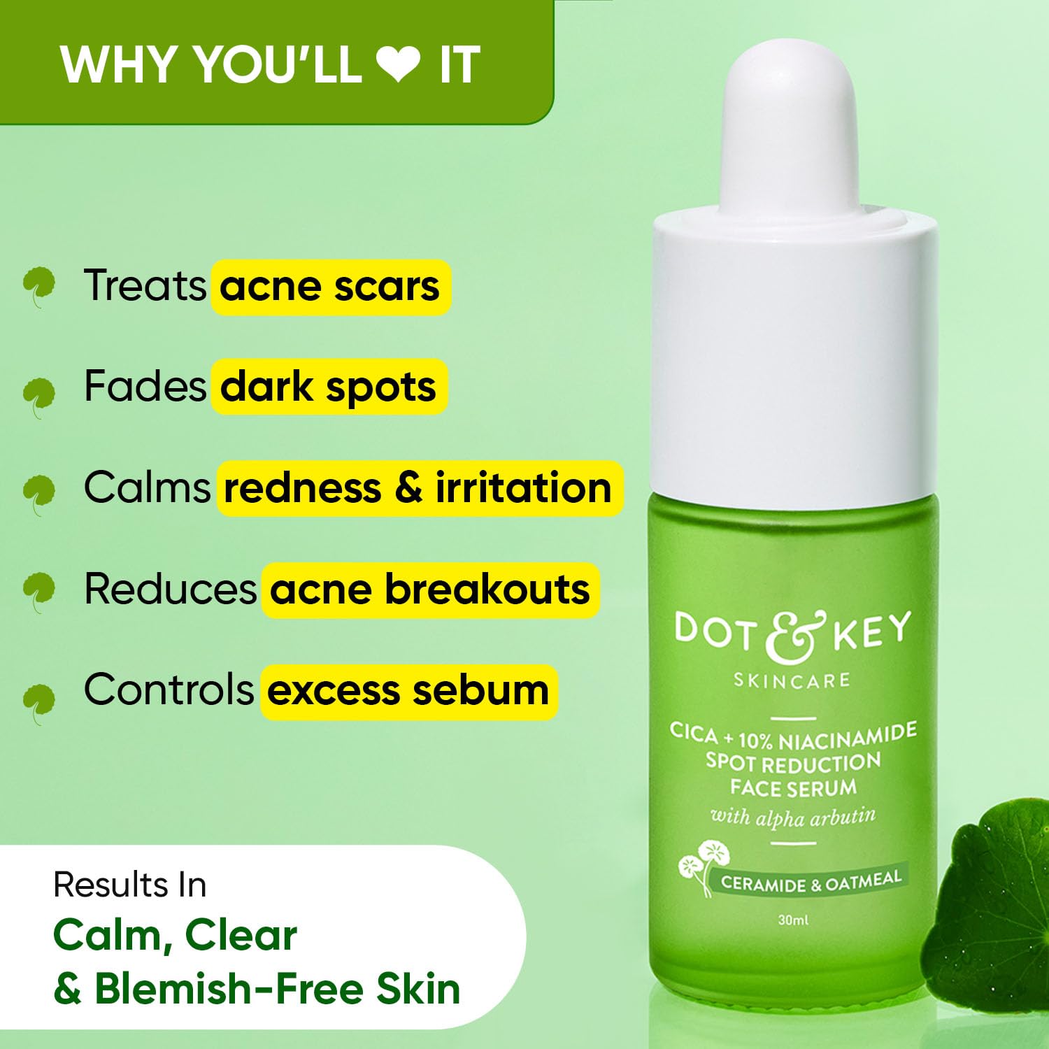 Dot & Key 10% Niacinamide Cica Glow Face Serum, Fades Acne Scars & Dark Spots - 20 ml