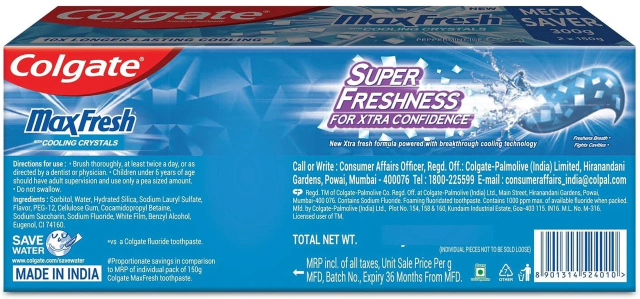 Colgate maxfresh Blue Gel Paste with Menthol for Super Fresh Breath Toothpaste - 300gm