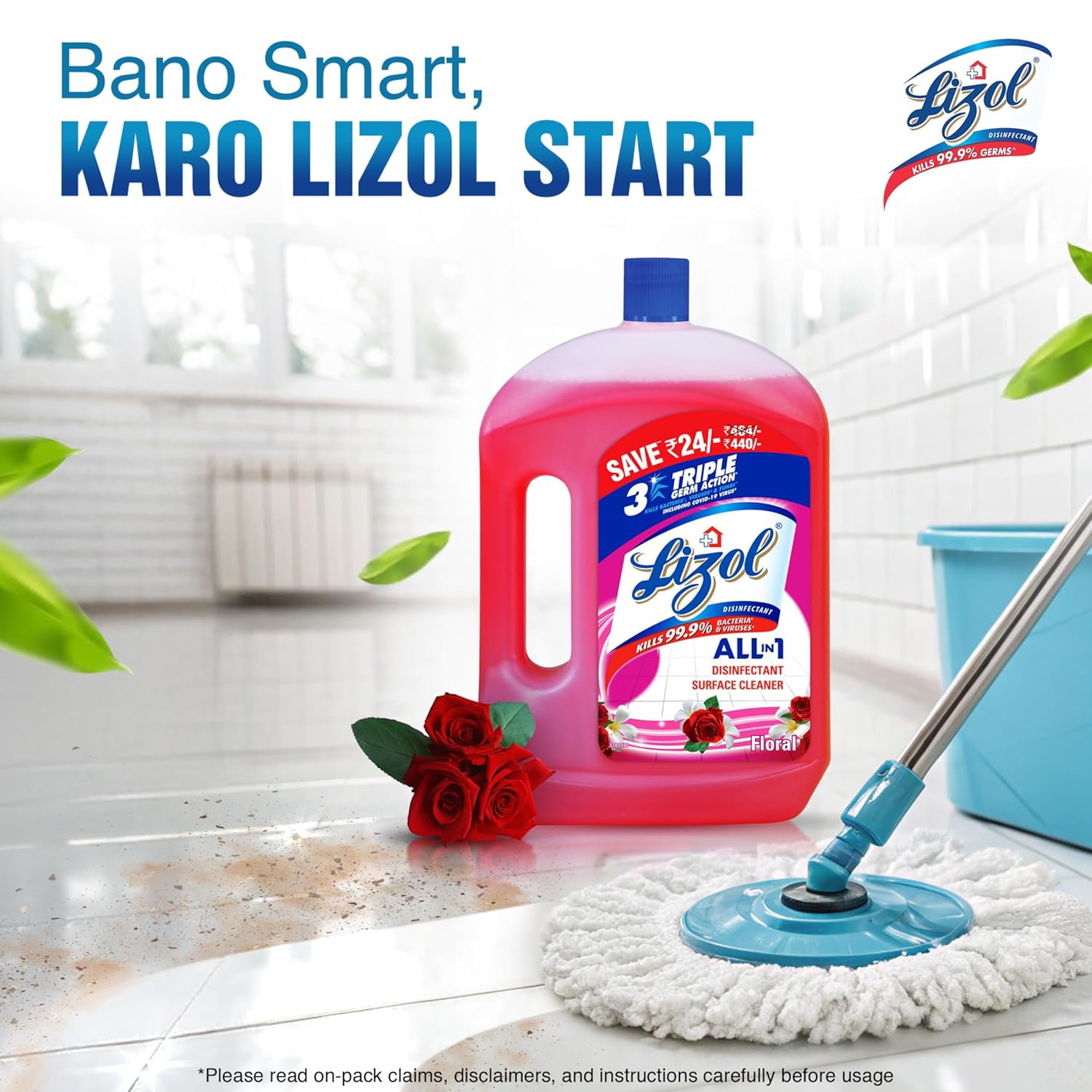 Lizol Disinfectant Surface & Floor Cleaner Liquid, Floral - 2 Litre