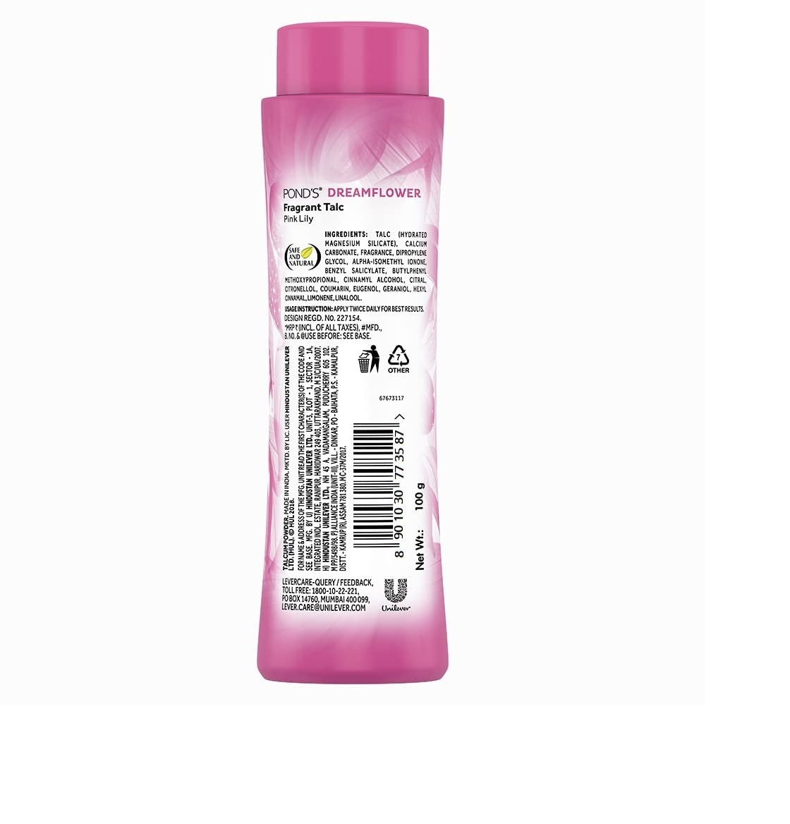 Pond’s Dreamflower Fragrant Talc – Pink Lily Freshness, Long-Lasting Fragrance (100 g)