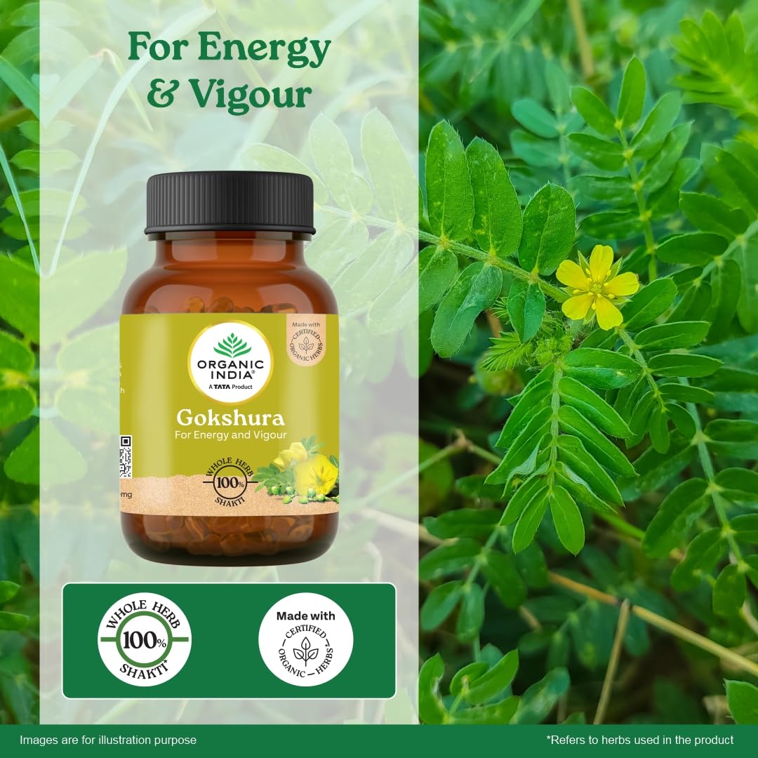 Organic India Gokshura 400mg Veg Capsule | Support Men's Wellness & Boost Stamina