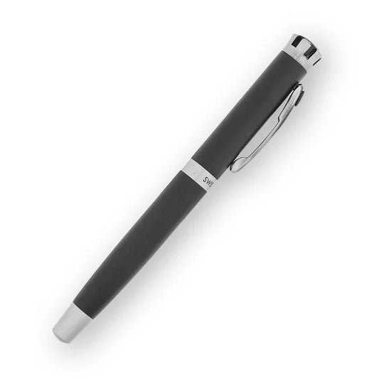 SWISSBRAND Eternia 2511 Matte black Rollerball Pen with black gem embedded in the chrome trim