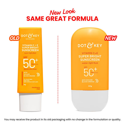 Dot & Key Vitamin C + E Face Sunscreen SPF 50 PA+++ For Glowing Skin, 100% No White Cast - 50 gm