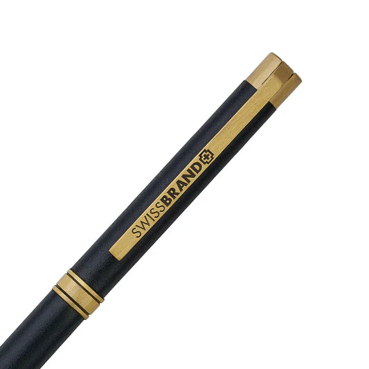 SWISSBRAND Glide 2529 Matte black gold Ballpoint Pen with gold trim.