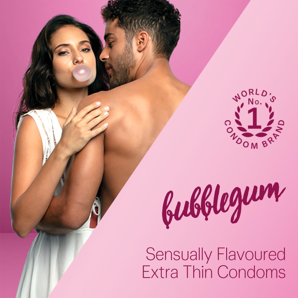 Durex Extra Thin Bubblegum Flavoured Condoms, 3 count
