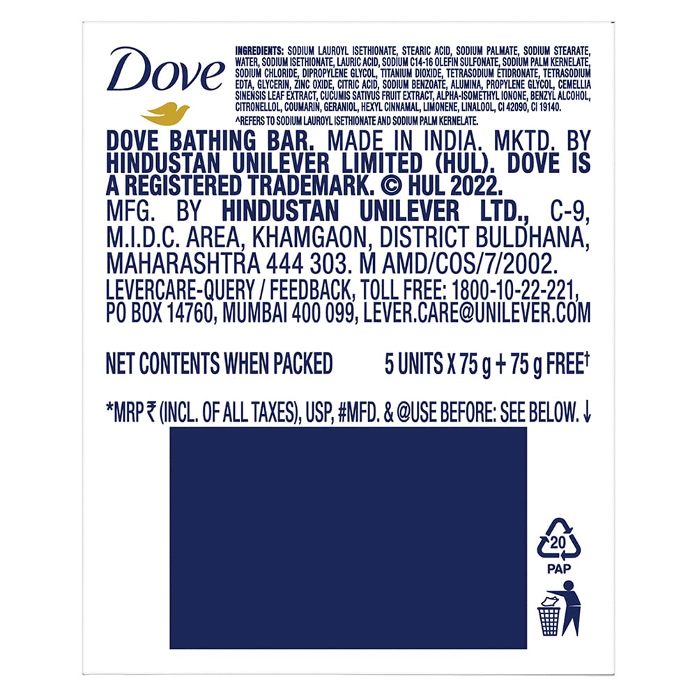 Dove Fresh Moisture Beauty Bar With Cucumber & Green Tea Leaves Scent - 75 gm - Set of 6