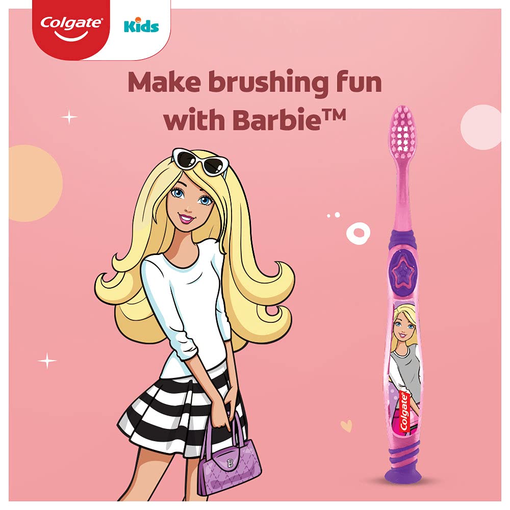 Colgate Kids Barbie Toothbrush, Extra Soft with Tongue Cleaner (Pack of 3) Kid Manual Multicolor