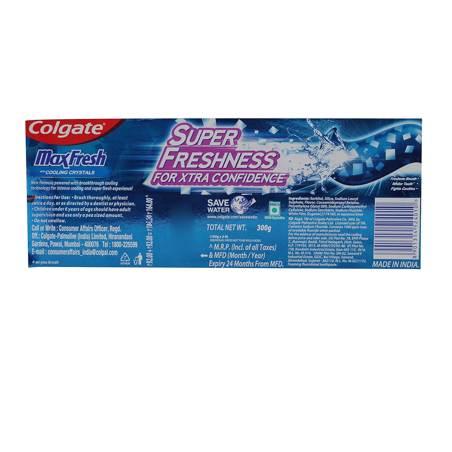 Colgate maxfresh Blue Gel Paste with Menthol for Super Fresh Breath Toothpaste - 300gm
