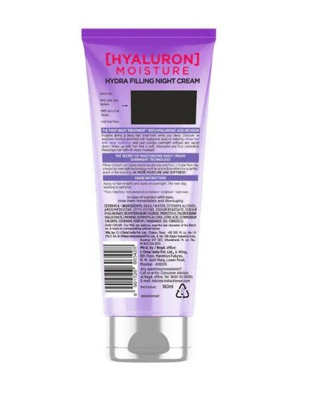 LOreal Paris Hyaluron Moisture Hydra Filling Night Cream Hair - 180 ml
