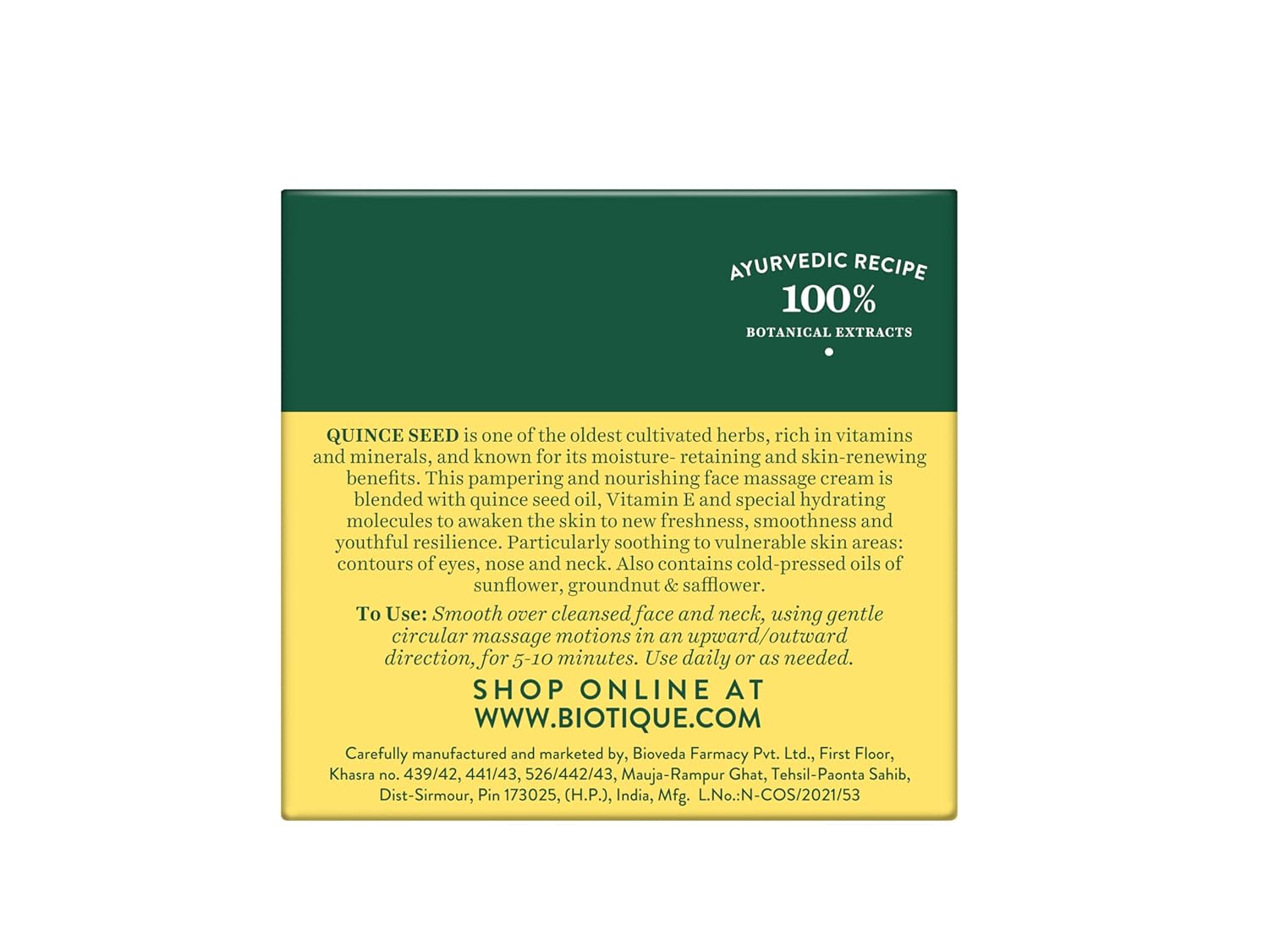 Biotique Advanced Ayurveda Quince Seed Anti-Ageing Face Massage Cream - 50 Gm