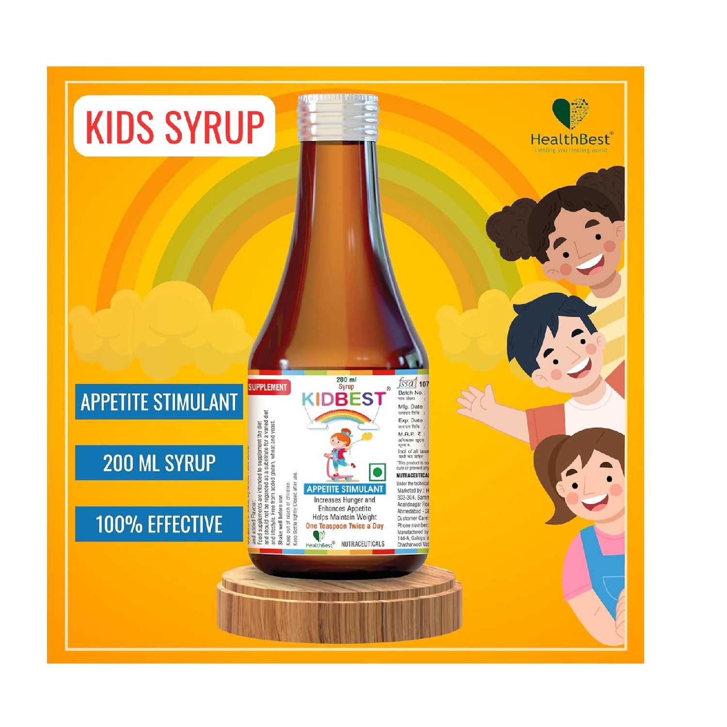 HealthBest Kidbest Appetite Stimulant Syrup for Kids - 200 ml
