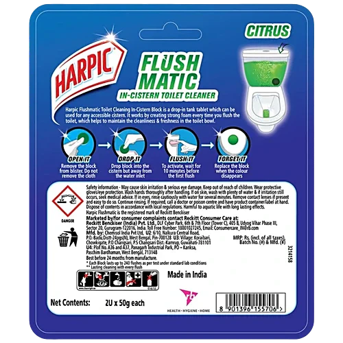 Harpic Flushmatic In-Cistern Toilet Cleaner Block - Citrus, 100 g