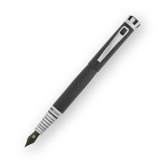 SWISSBRAND Eternia 2511 Matte black Fountain Pen with black gem embedded in the chrome trim