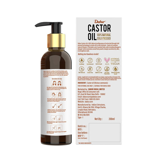 Dabur Castor Oil 100% Natural Cold Pressed - 200 ml