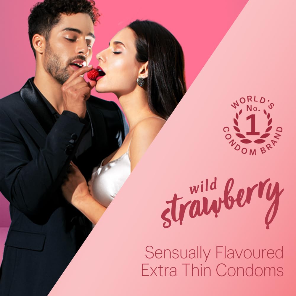 Durex Extra Thin Wild Strawberry Flavoured Condoms For Men - 10s