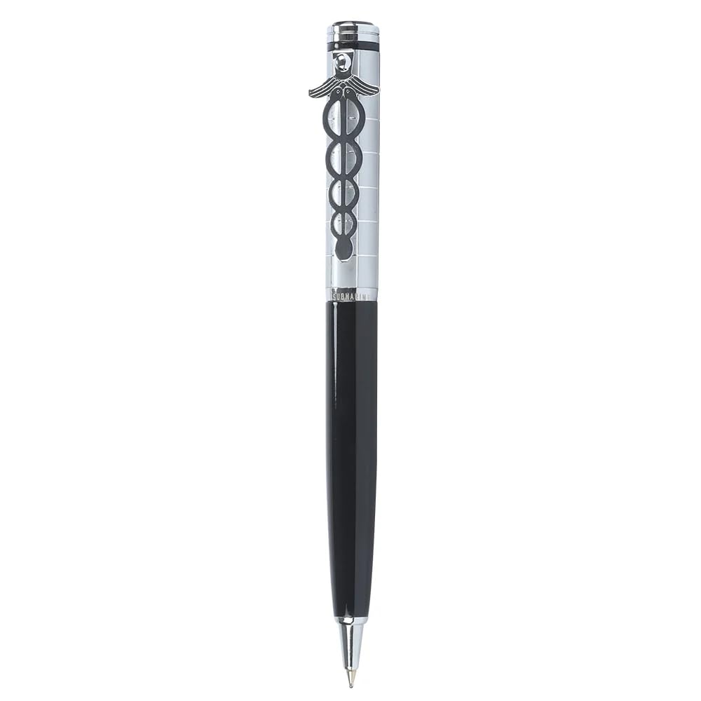 Submarine 1018 & 1025 Ball Pen Combo With Doctor Clip, Silver and Black Metal Body, Fitted With Criss Blue Ink Refill
