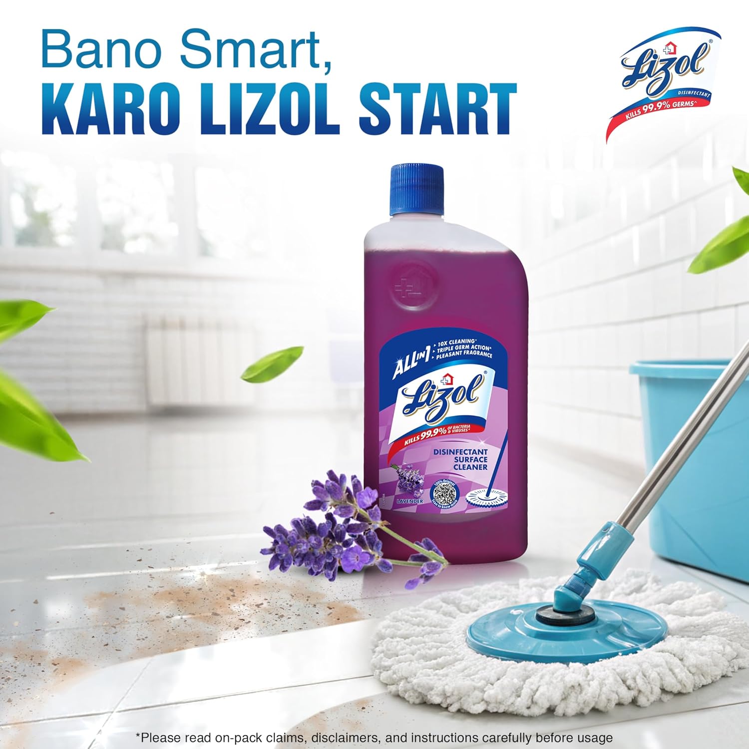 Lizol Disinfectant Surface & Floor Cleaner Liquid, Lavender - 500 ml
