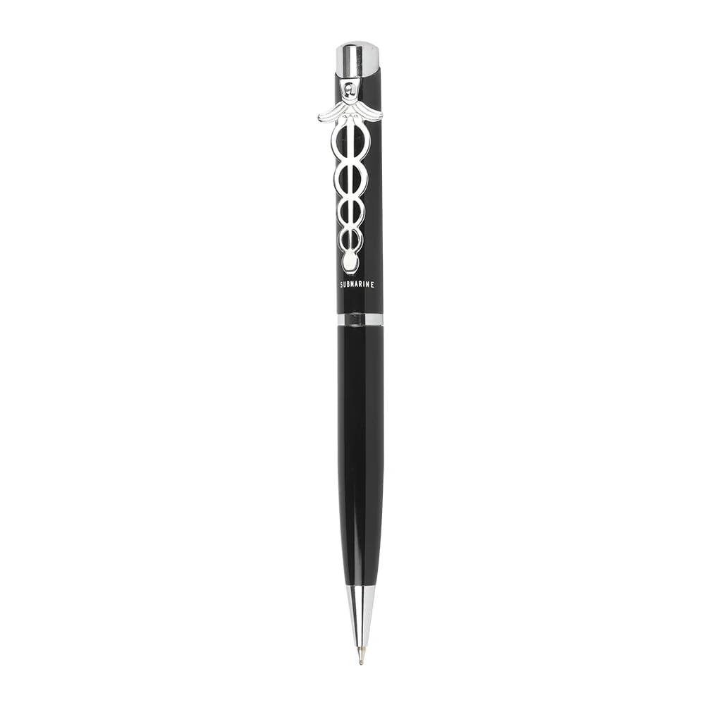 Submarine 1018 & 1025 Ball Pen Combo With Doctor Clip, Silver and Black Metal Body, Fitted With Criss Blue Ink Refill