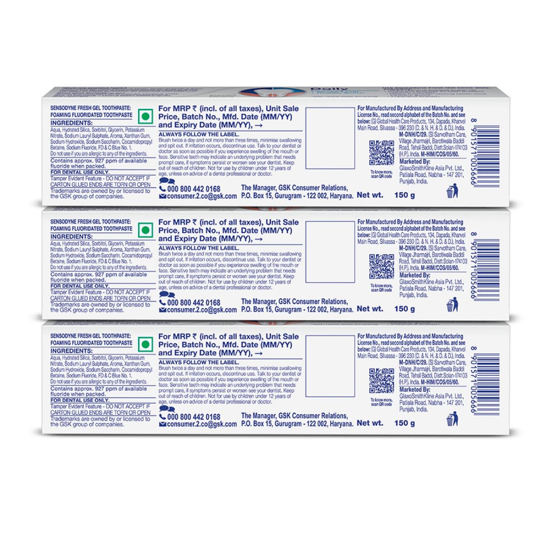 Sensodyne Toothpaste Fresh Gel | Daily Sensitivity Relief Tooth Paste Combo Pack - 450gm (150gm x 3)