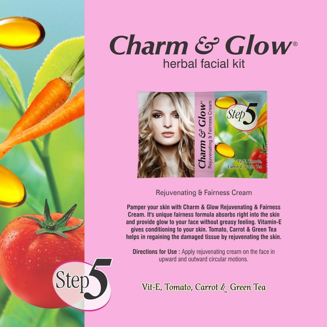 CHARM & GLOW Herbal 5 Step Facial Kit for Women & Men