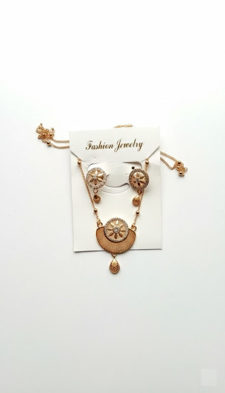 Golden Sunburst Pavé Necklace & Earring Set