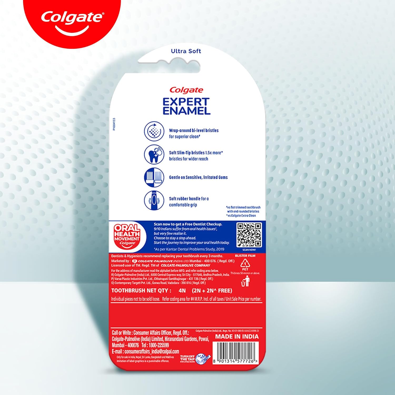 Colgate Gentle Enamel Ultra Soft Bristles Manual Toothbrush for adults, 4 Pcs (Buy2 Get 2)