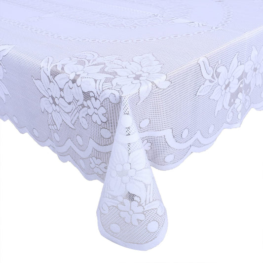 Rectangular Dining Table Cover|Poly Cotton Stain-Resistant Floral Pattern|Net Tablecloth Protector for Home Decoration, 60X90 Inch (White)