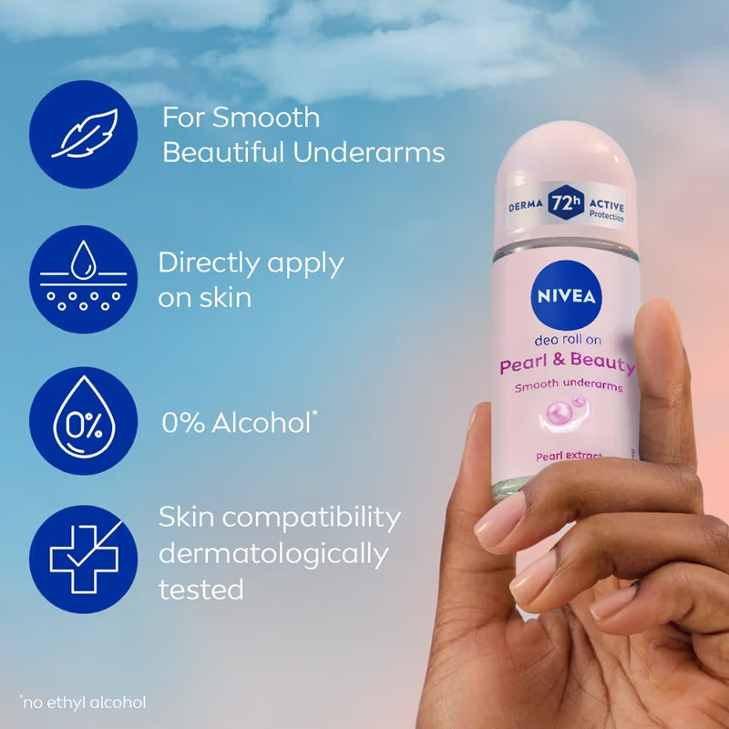 Nivea Deodorant Roll On Pearl & Beauty Radiance For Eventoned Smooth & Beautiful Underarms - 50 ml